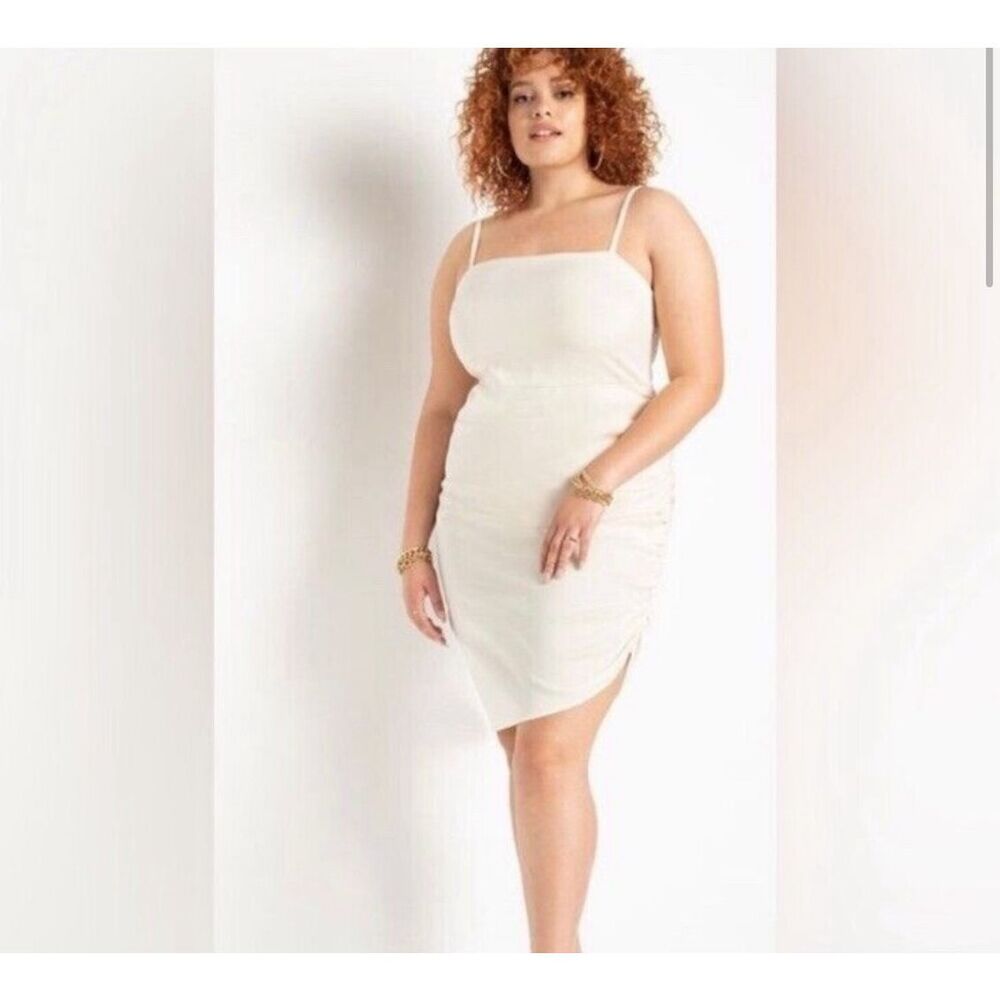 Eloquii Women's Satin Spaghetti Strap Ruched Side Mini Dress Cream Size 18 NWT
